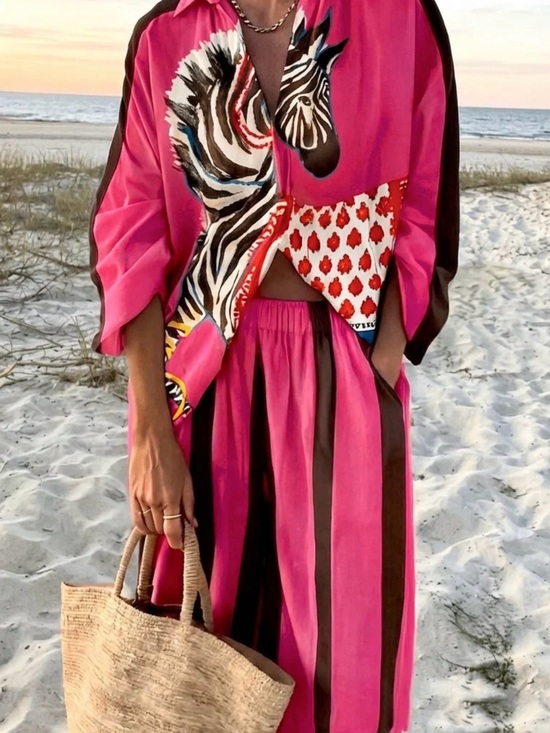Pants - Nice to Meet You Vibrant Pink Zebra Print Two-Piece Lounge Set